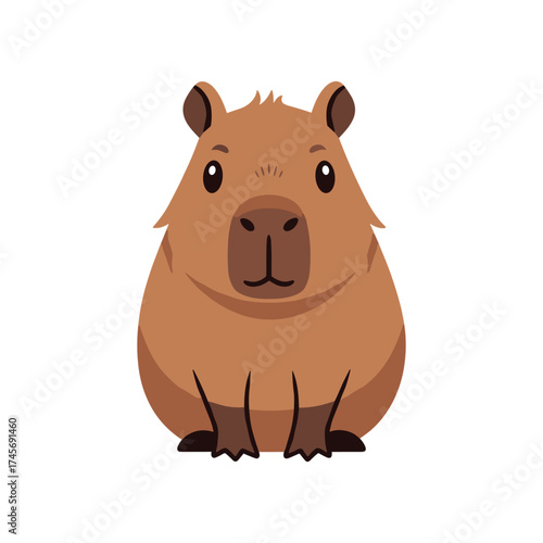 Foto Cute cartoon capybara sitting calmly, surrounded by a simple white background, i