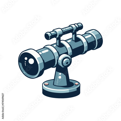 A detailed illustration of a vintage telescope on a sturdy base, showcasing its intricate design