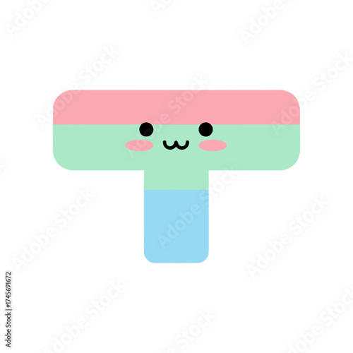 Cute cartoon character resembling a squeegee, smiling with pastel colors, set against a simple background