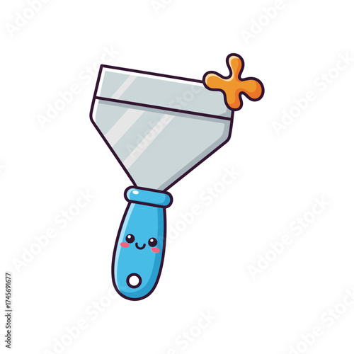 A cheerful paint scraper with a splash of orange paint, ideal for DIY projects and home improvement