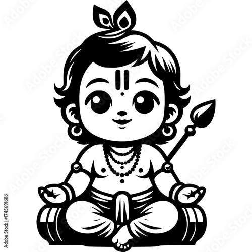 Divine Contemplation: A captivating illustration of a serene figure in deep meditation, emanating tranquility and spiritual depth. 