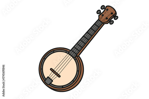 Banjo vector icon in cartoon style isolated on white background. Musical instrument for folk, country, and bluegrass music. Acoustic string instrument symbol for web, logo.