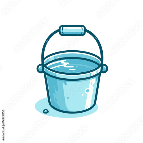 A light blue bucket filled with water, placed on a flat surface with a simple background