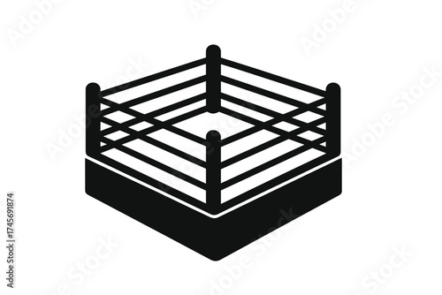 Boxing ring icon for fight night and combat sports. Vector symbol of a wrestling arena for competition, match or battle. MMA silhouette graphic for championship event.