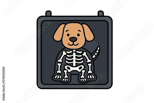 Dog x-ray cartoon vector icon. Veterinary clinic and pet health care concept. Cute puppy skeleton roentgenogram for animal diagnosis. Medical imaging symbol illustration.