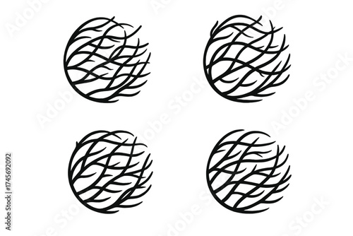 Abstract circle icon set. Tangled and untangled lines metaphor. Chaos and order concept. Psychology, stress, confusion, problem solving. Vector for mental health design.