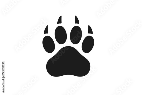 Paw print vector icon. Animal track silhouette for logo design. Dog, cat, wolf, bear footprint. Pet, wildlife, hunting concept. Black simple shape isolated on white background.