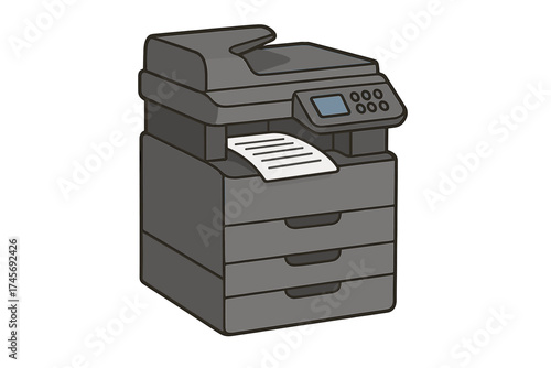 Office multifunction printer copier machine cartoon vector illustration. Business equipment for printing, scanning, copying documents. Technology concept isolated on white background.