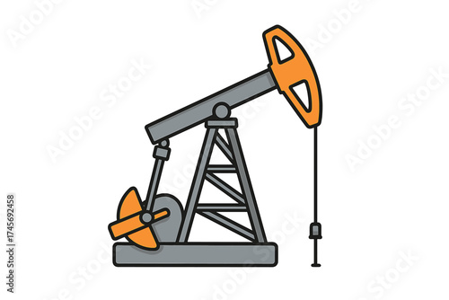Oil pumpjack icon cartoon vector. Oil industry symbol. Fossil fuel extraction machine. Petroleum energy production. Gas drilling rig equipment. Resource mining technology.