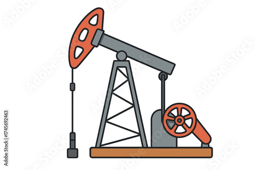 Oil pumpjack icon in cartoon style. Oil industry symbol. Energy production machine. Fossil fuel, petroleum extraction equipment. Drilling rig vector illustration isolated.