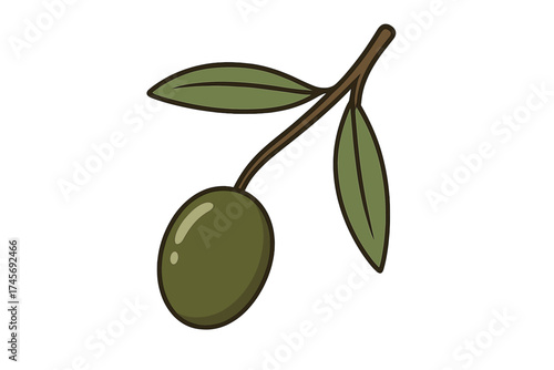 Olive branch icon cartoon. Green vegetable. Vector illustration for eco food concept. Natural ingredient for Mediterranean diet, Greek or Italian cuisine and extra virgin oil.