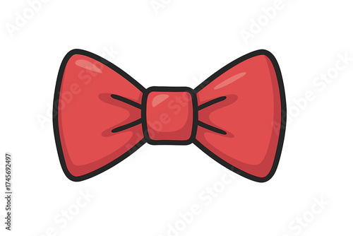 Red bow tie icon. Cartoon vector illustration of a classic neckwear accessory for formal wear. Elegant gentleman fashion symbol for a suit or tuxedo. Isolated design element.