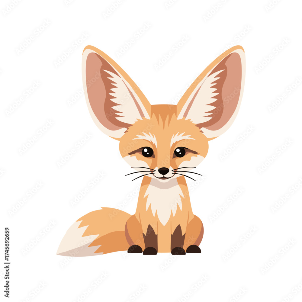 Fototapeta premium A cute fennec fox with large ears sitting calmly against a plain background, showcasing its charm