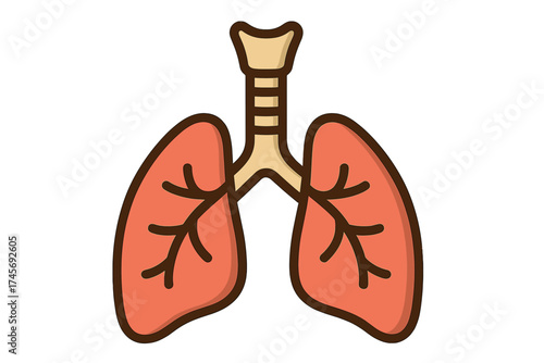Respiratory system icon with lungs and trachea. Vector illustration for medical and healthcare concepts. Pulmonology, anatomy, human organ symbol. Cartoon flat line design.