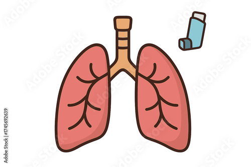 Lungs and inhaler for asthma treatment cartoon vector icon. Respiratory system organ. Health care concept. Bronchitis, disease, allergy and breathing problem. Pulmonology.