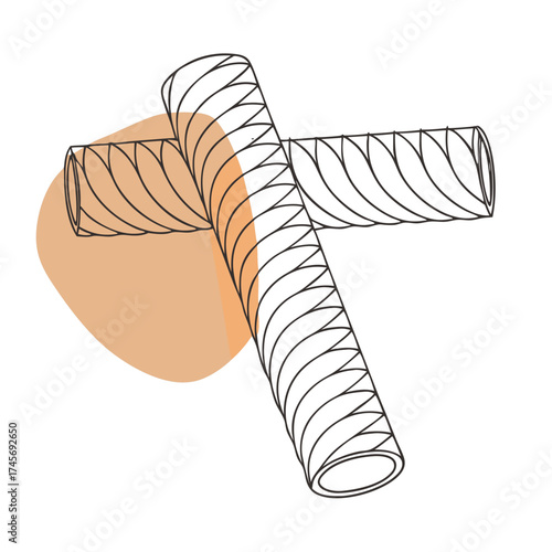 Insulated pipe symbol in simple line art style with abstract color shapes for plumbing concept