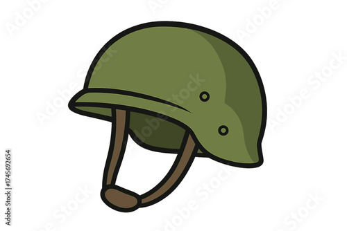 Soldier helmet military icon. Cartoon army combat headgear. Vector illustration. War protection symbol. Battle infantry equipment. Classic green hard hat. Flat design isolated.