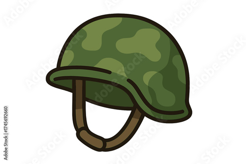 Military combat helmet icon vector. Army soldier headgear with camouflage pattern. War equipment symbol for security and defense. Isolated cartoon illustration graphic.