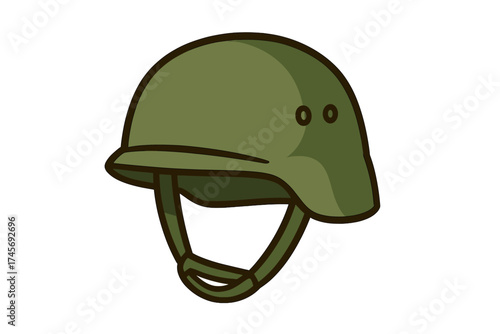 Military helmet icon in cartoon style. Soldier headgear for combat. Army equipment vector illustration. War and defense symbol. Protective infantry hard hat isolated graphic.