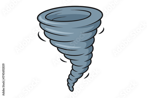 Tornado icon in cartoon style. Weather symbol. Twister, cyclone, hurricane, storm concept. Natural disaster, danger, alert sign. Swirl, vortex, wind funnel illustration.