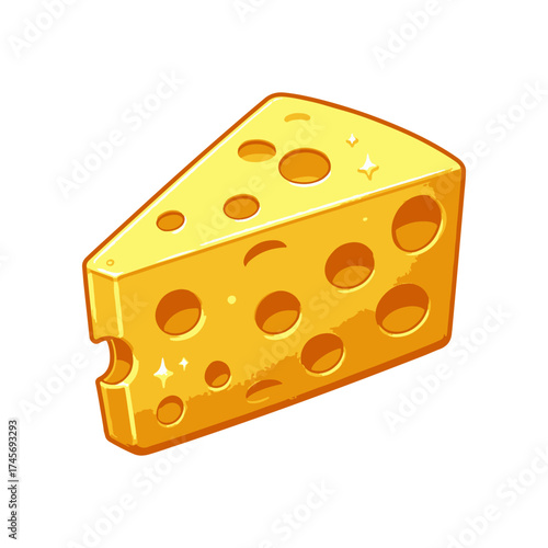 A vibrant piece of cheese with holes, set against a plain background, ideal for culinary themes