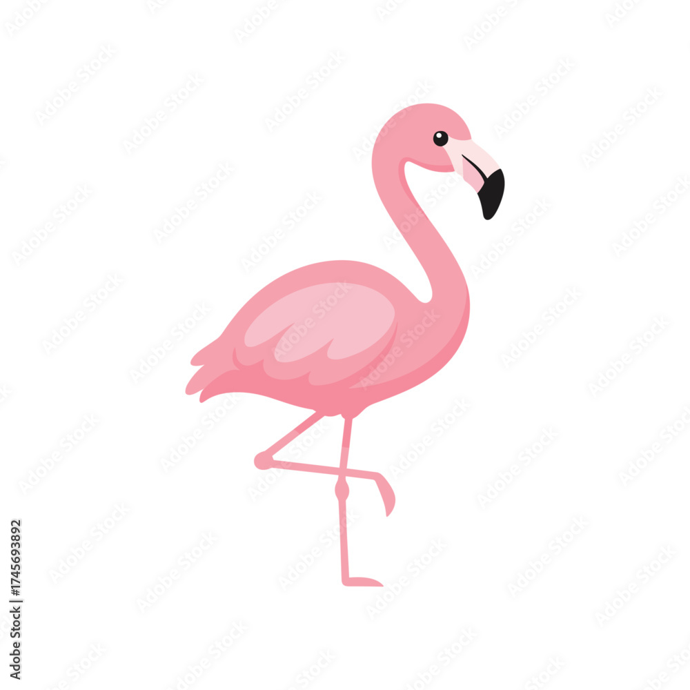 Obraz premium A vibrant pink flamingo standing gracefully on one leg against a minimalistic white background