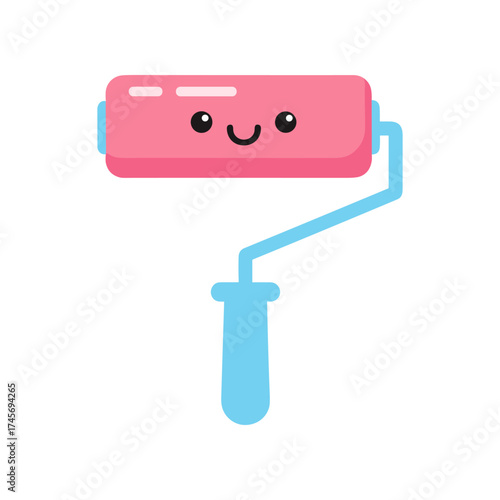 Cute cartoon paint roller character with a smiling face, ideal for art and DIY projects