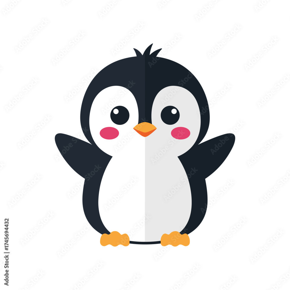 Obraz premium Cute cartoon penguin character with a cheerful expression, standing against a simple background