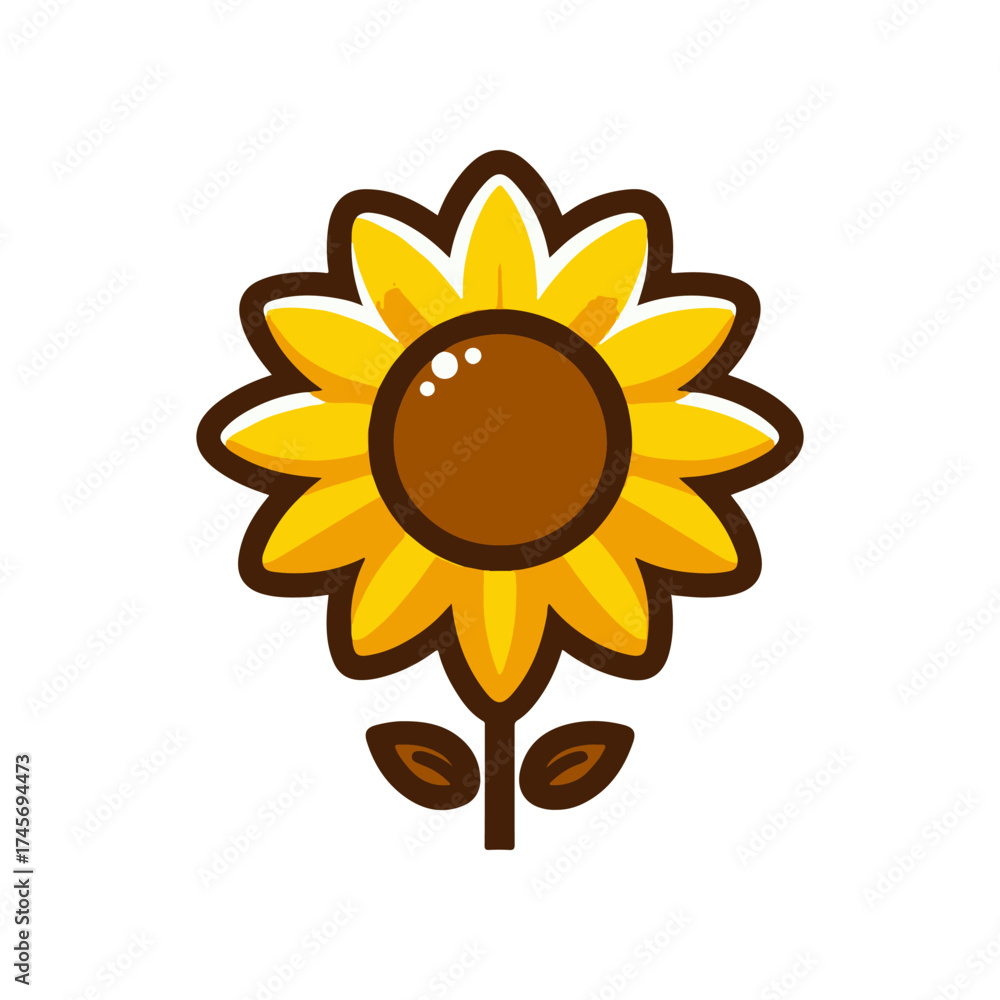 Fototapeta premium Bright yellow sunflower illustration with a brown center, ideal for nature-themed designs