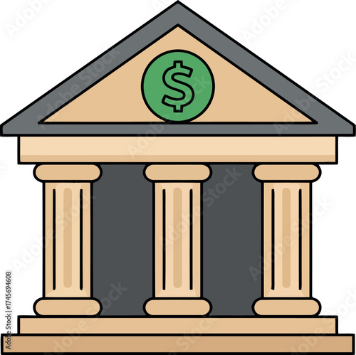 Modern bank building with dollar symbol icon finance business symbol vector
