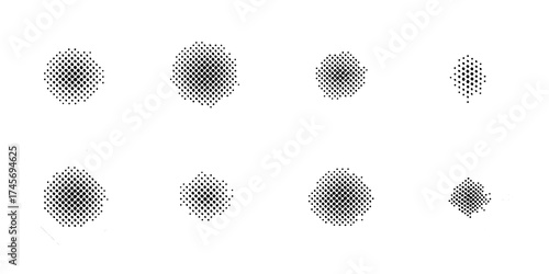 Abstract pattern of black dots forming circular shapes on a white background