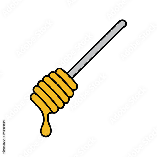 Honey dipper with dripping honey illustration representing sweetness and healthy food choices isolated on white background for food designs