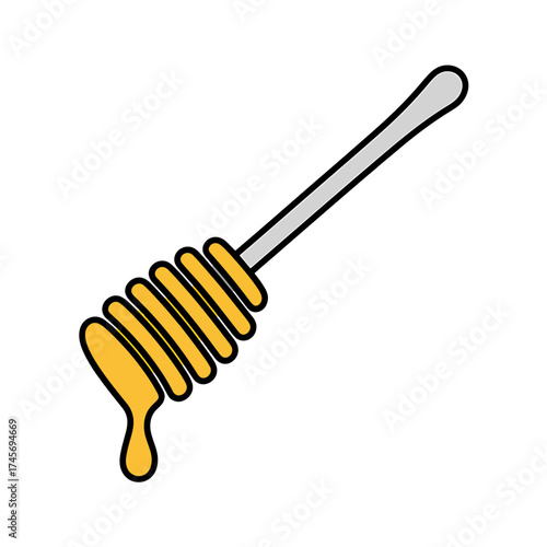 Honey dipper with dripping honey isolated on white background for beekeeping and culinary arts illustration