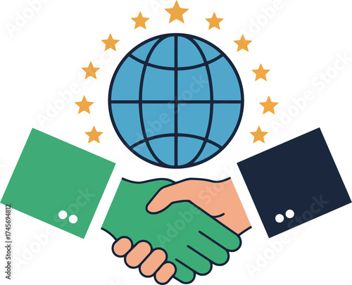 Wallpaper Mural Global partnership agreement handshake earth stars vector Torontodigital.ca