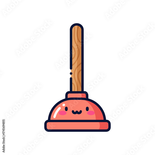 Cute cartoon plunger with a smiling face, set against a simple white background, ideal for playful designs
