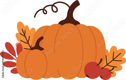 Autumn harvest pumpkins with colorful fall leaves vector art vector