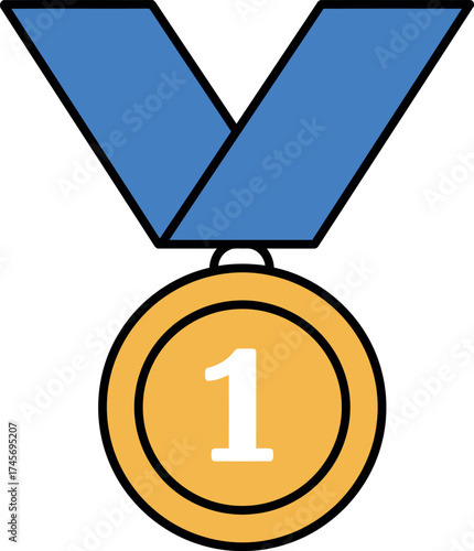 Gold medal number 1 victory award ribbon champion achievement symbol vector