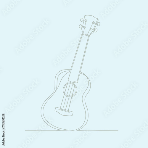 Elegant acoustic guitar with a classic wooden body and six strings, standing upright on a plain for musical inspiration