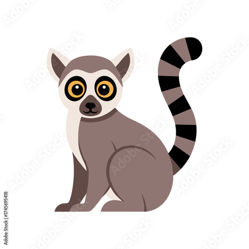 Cartoon illustration of a ring-tailed lemur sitting gracefully with a striped tail