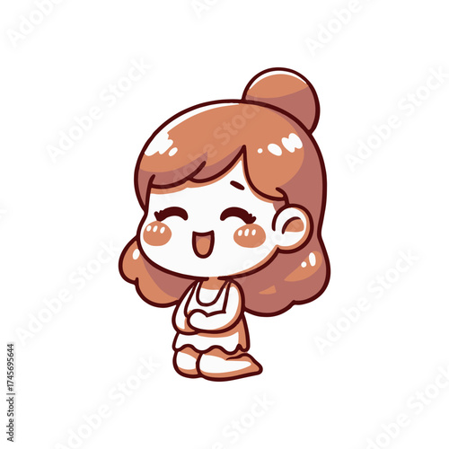 Wallpaper Mural Cheerful animated girl with brown hair and a bun, smiling and standing in a playful pose Torontodigital.ca