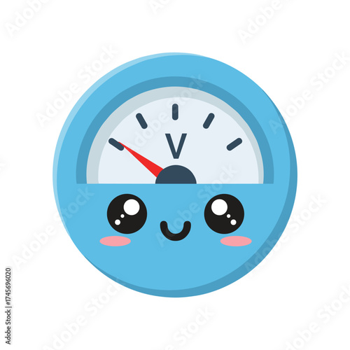 Cute cartoon voltage gauge with a smiling face, displaying measurement in a playful design