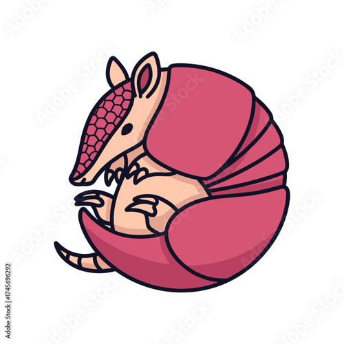Cartoon-style armadillo curled up, showcasing vibrant colors and playful design