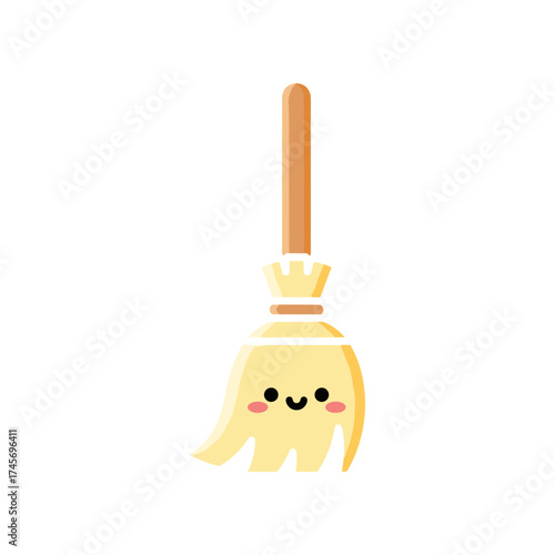 Cartoon-style broom with a smiling face, set against a plain background, perfect for cleaning themes