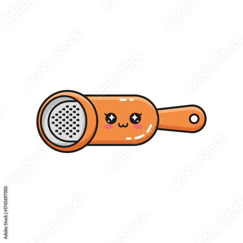 Cute orange kitchen strainer with a smiling face, set against a simple white background