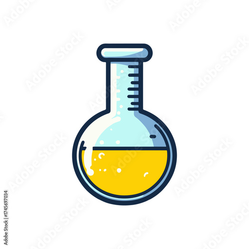 Colorful laboratory flask filled with yellow liquid, representing scientific research and experimentation