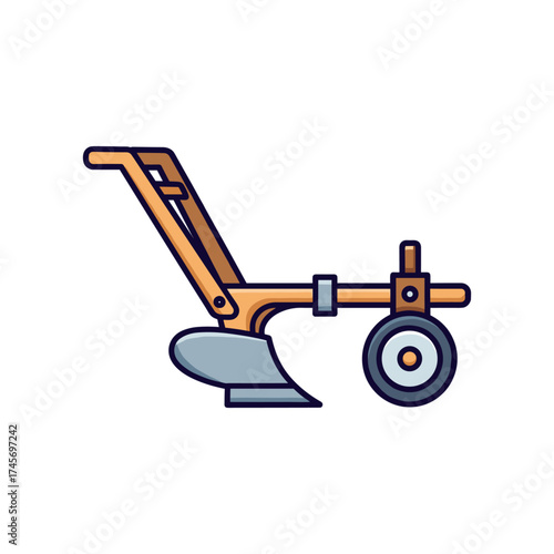Detailed illustration of a garden tiller in a minimalist style, showcasing its components and functionality