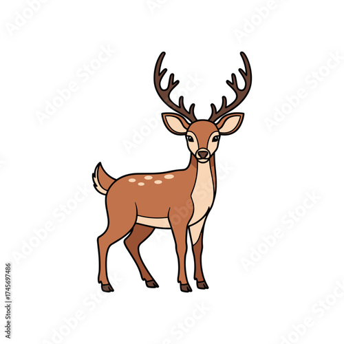 Illustration of a standing deer with antlers, showcasing its natural beauty in a simple background