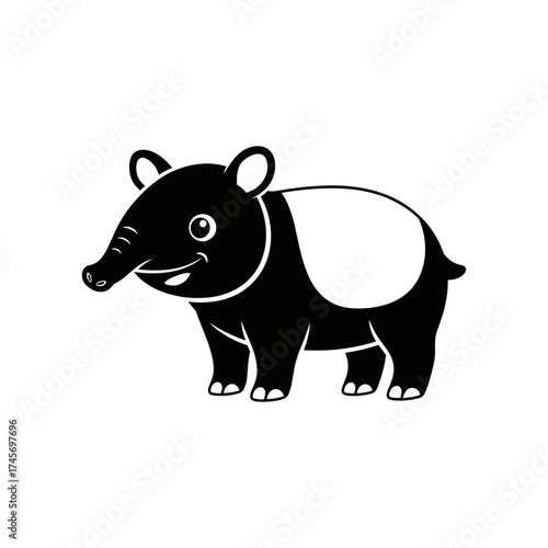 Playful cartoon tapir with a smiling expression, set against a simple white background