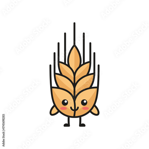 Whimsical cartoon character resembling wheat, standing cheerfully with a bright background