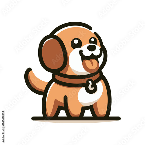 Cute cartoon dog with floppy ears and a happy expression, standing on a simple background